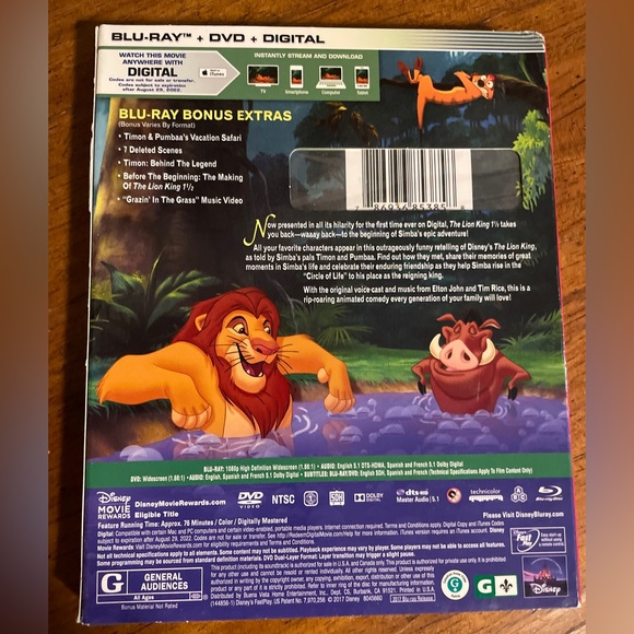 🆕 Disney The Lion King 1 1/2 Movie Blu-Ray + DVD + Digital - Picture 2 of 2